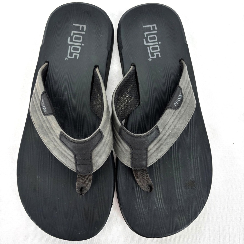Flojos Mens Grey Black Thong Flip Flop Sandals Size 9 Casual Beach Comfort